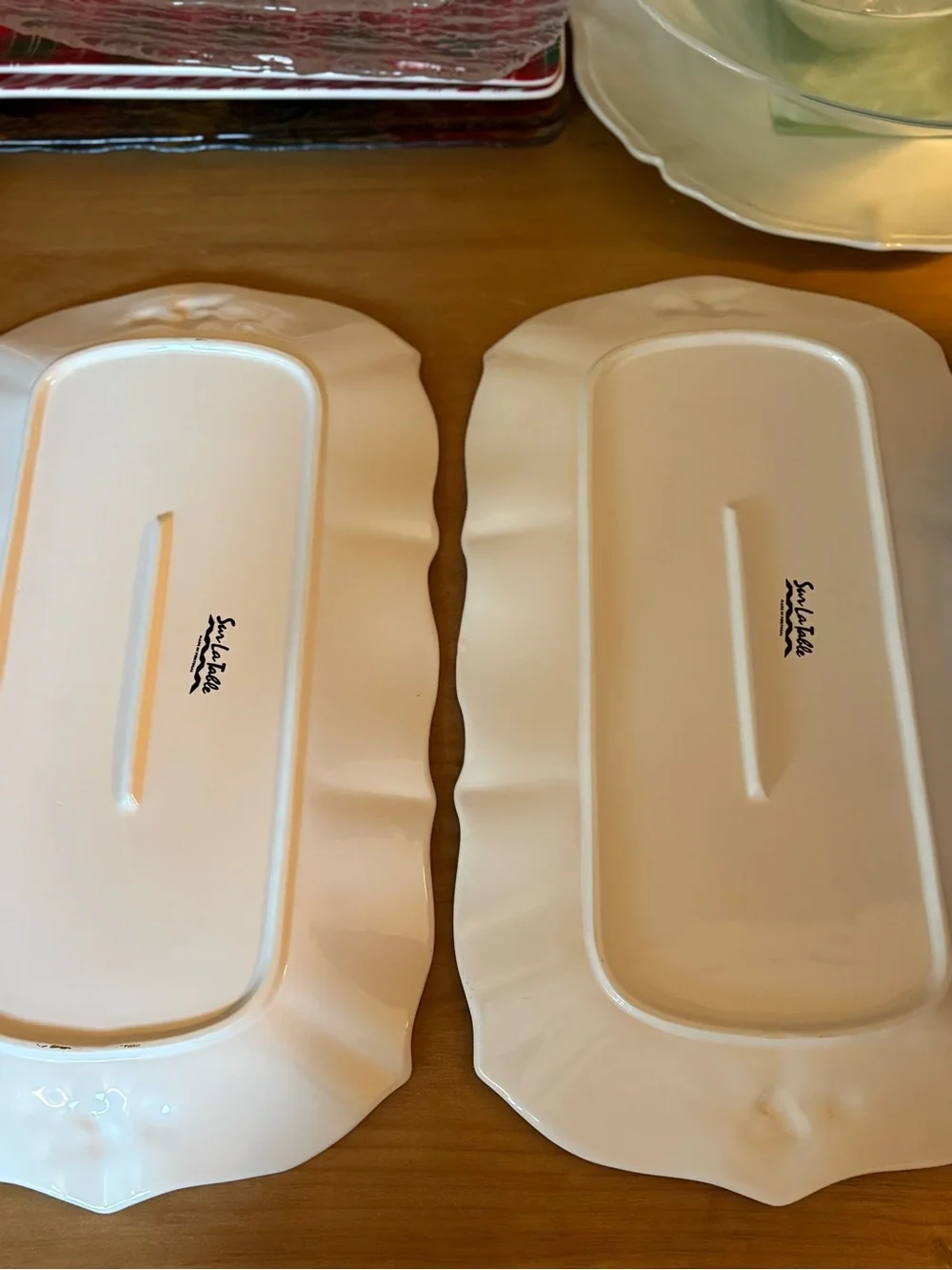 Sur La Table Scalloped Ceramic Serving Platters in Cream - Set of 2